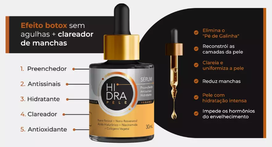 Sérum Hidra Pele com efeito botox e clareador de manchas